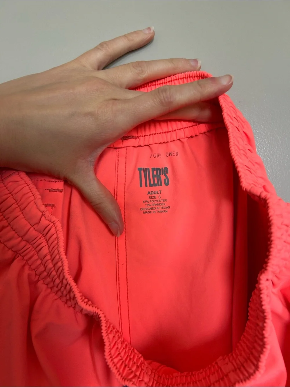 Men's Tyler’s Bright Coral Swim Trunks with Blue Drawstring